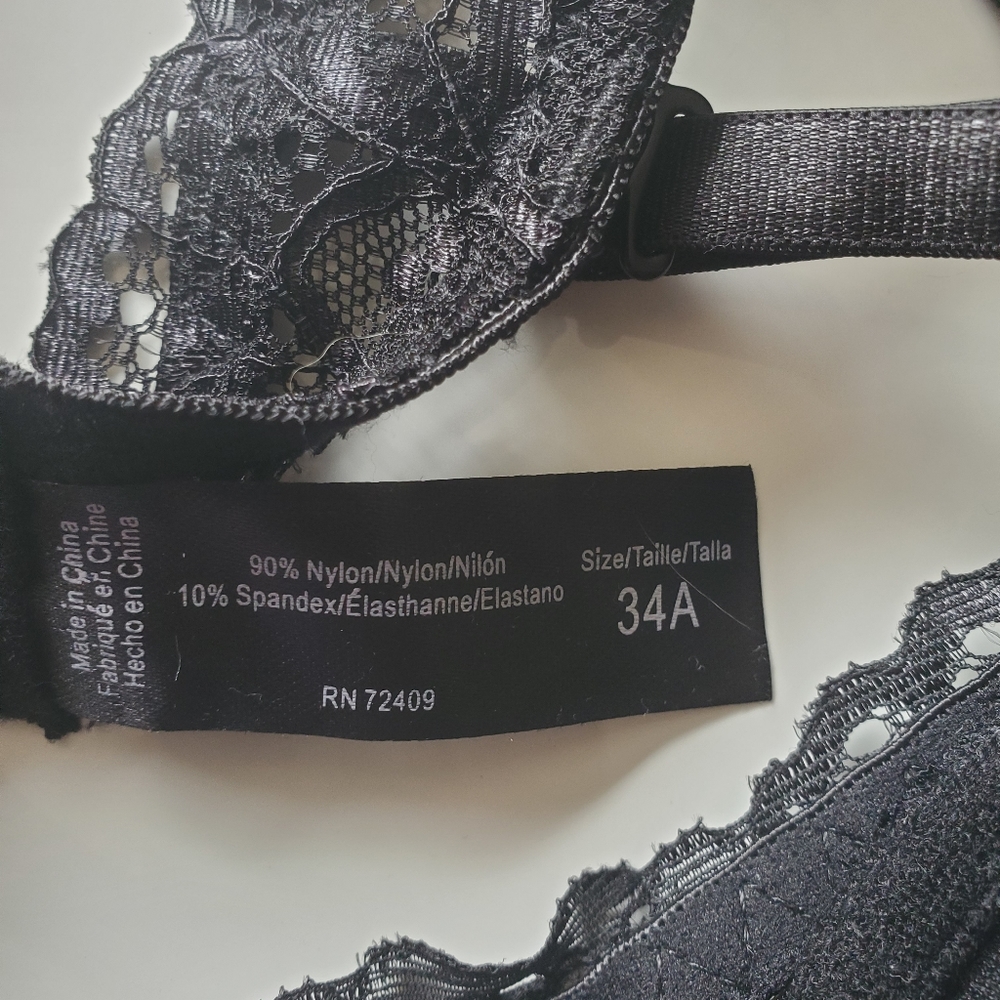 Rene Rofe Extreme Push Up Bra 34 A Womens Black  Lace Overlay Underwired - Picture 5 of 7